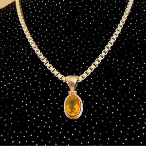 925 Sterling 18” Box Chain w/Topaz-like Stone Embellishment, Claw Clasp NWOT